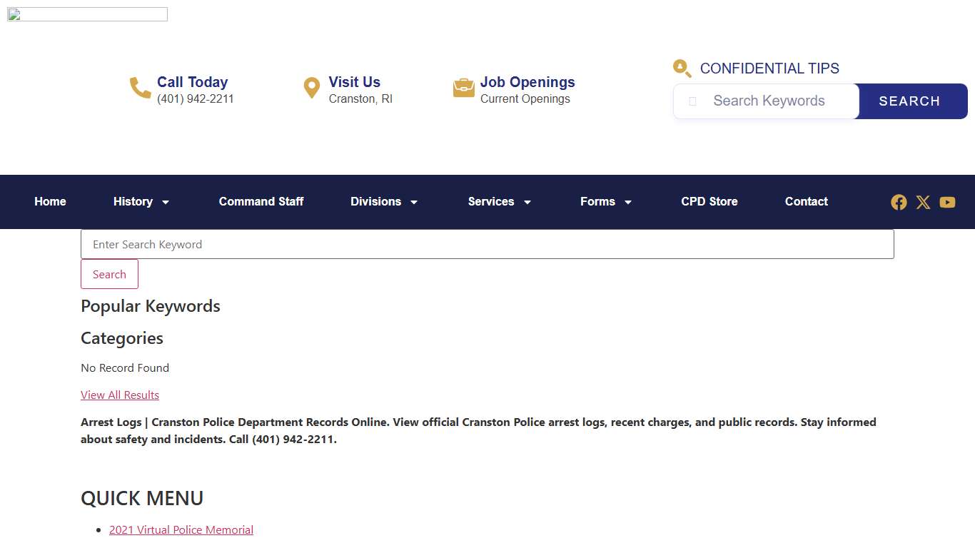 Arrest Logs | Cranston Police Department Records Online