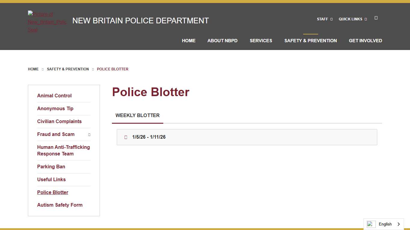 Police Blotter - New Britain Police Department